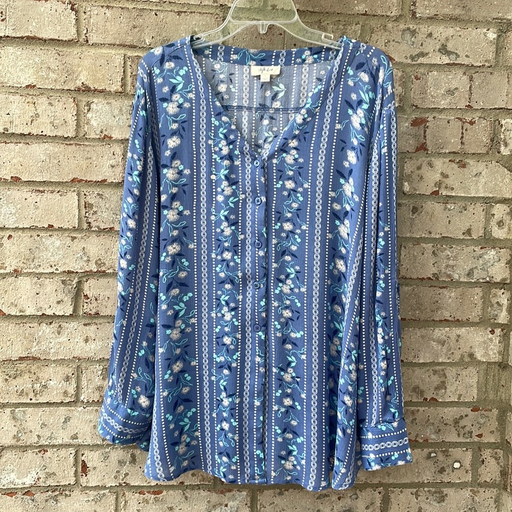 Career blouse top periwinkle button front